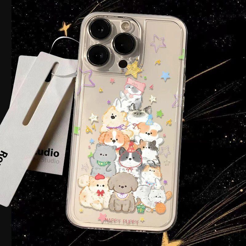 Cute puppy stacked music iPhone 17Promax mobile phone case transparent for Apple 16Pro space case 15