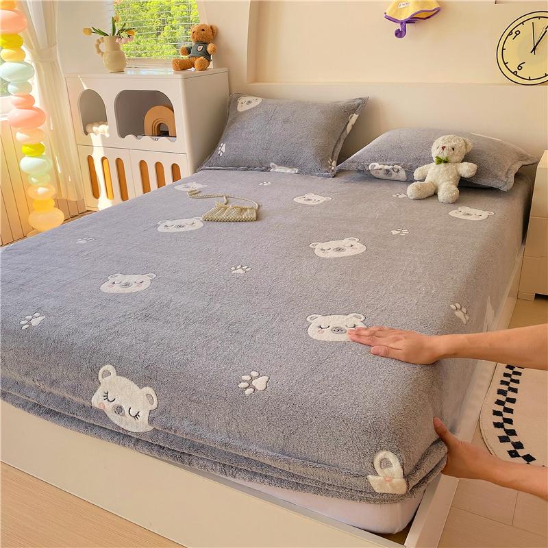 1pc Warm Bed Sheets for Winter Thick Flannel Fleece Fitted Bed Sheets Reactive Printed Drap De Lit Single/Queen/King Drap Housse