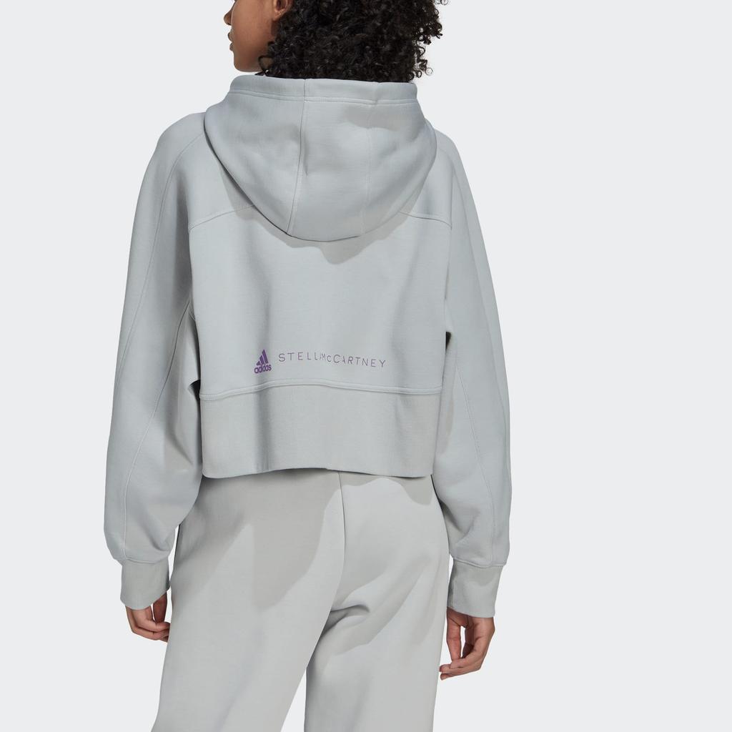 Adidas Stella McCartney Cropped Hoodie With Logo Print Women Jacket Gray HI6063