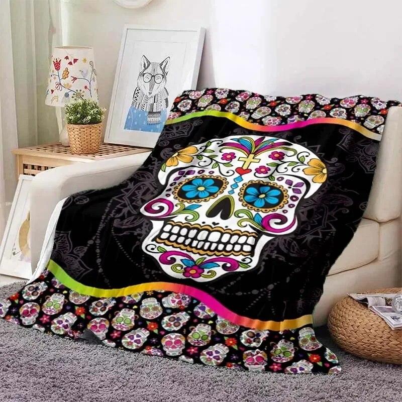 Vintage  Mexican Day of The DeadPattern Blanket Star Art Flannel Thin Blanket Portable Home Travel Office Lunch BreakBlanket