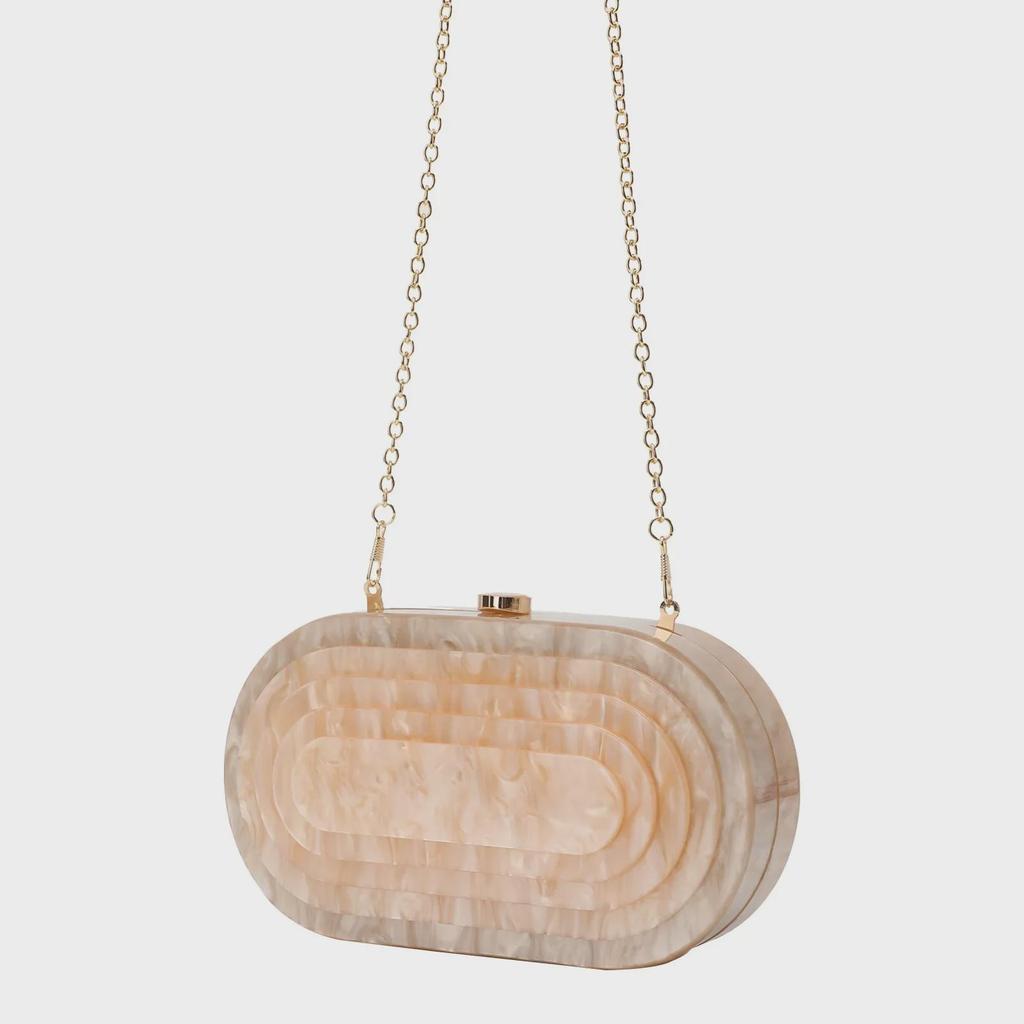 Vintage Shell-Shaped Acrylic Evening Bag with Chain - Trendy Marble Design for Women