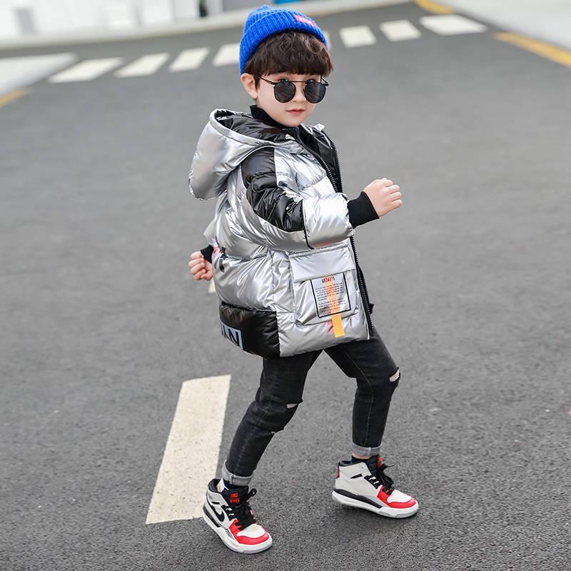 Russian Winter Warm Girls Down Jackets Boys Waterproof Hooded Outerwear Coats Children Glossy Jacket