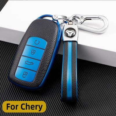 4 Tasten Weiche TPU Leder Auto Schlüssel Hülle Abdeckung Für Chery Tiggo 8 Pro 2021 2022 Auto Schlüssel Schale Tasche Schlüsselanhänger Schutz Zubehör