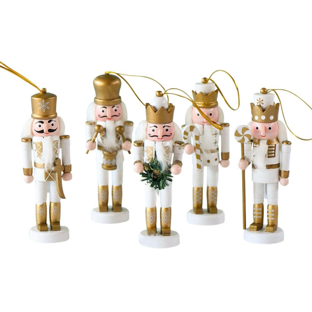 5pcs Wooden Nutcracker Ornament 13cm Soldier Figure Christmas Tree Pendant Desktop Decoration  Xmas Decor Statues Gifts