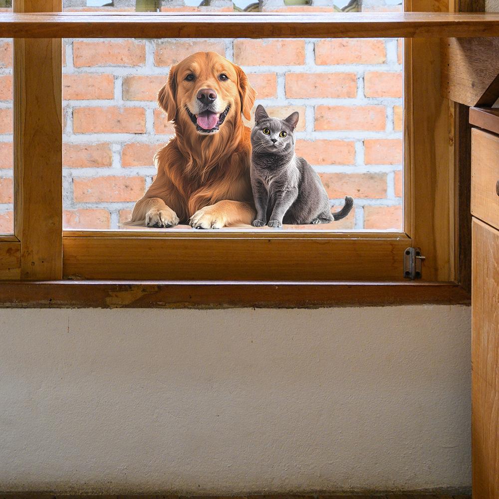 Cute Cat and Dog Static Cling Window Sticker Self-Adhesive Removable Kids Room Nursery Hallway Home Decor