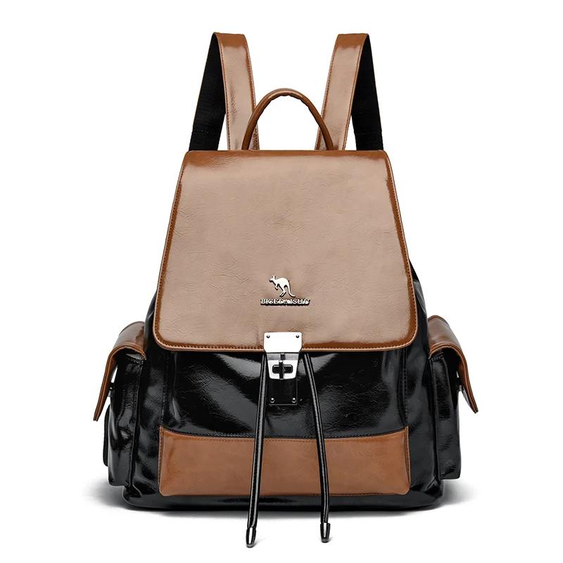 

Модные женские рюкзаки в стиле ретро с цветными блоками, известный бренд, высококачественный рюкзак из искусственной кожи, женские сумки через плечо большой емкости