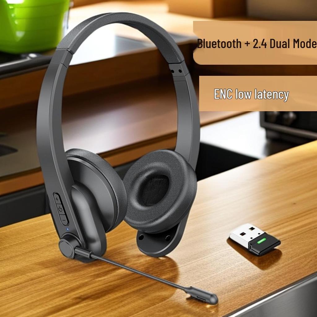 Wireless Bluetooth 2.4G Gaming Headset with ENC Noise Cancelling Mic, Low Latency for Computer, TV, Aviation, and Customer Service