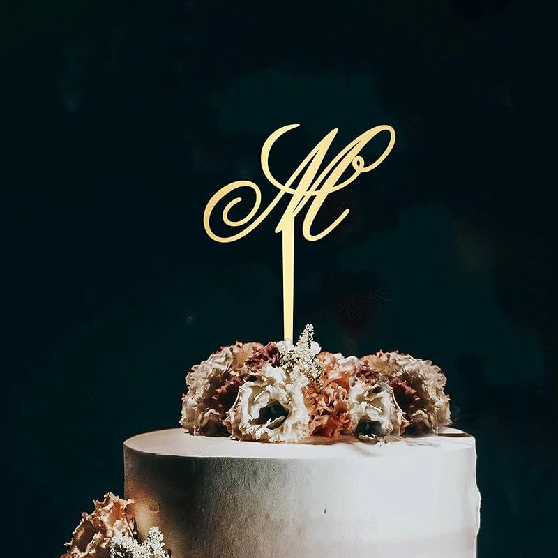 Initial Letter K Cake Topper Monogram Acrylic Cupcake Topper Funny Cake Accessories for Wedding Anniversary Birthday Party Decoration Mirror Gold