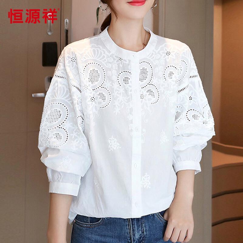 Hengyuanxiang Women s Embroidered Cotton Long Sleeve Blouse XXL