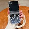 Cherry Blossom Lanyard Phone Case For Samsung Galaxy Z Flip 7 FE 6 5 4 3 5G Folding Hard Clear Cover For Samsung Z Flip7 Flip6