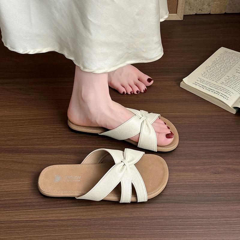 

Silver high-end fashion slippers women s outer wear summer new non-slip flat bottom cross word beach sandals 40 бежевый