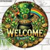 St. Patrick's Day Pot of Gold Welcome Wooden Sign, Round Front Door Decor, Lucky Clover & Rainbow Wall Hanging - Ideal for St. Paddy's Day