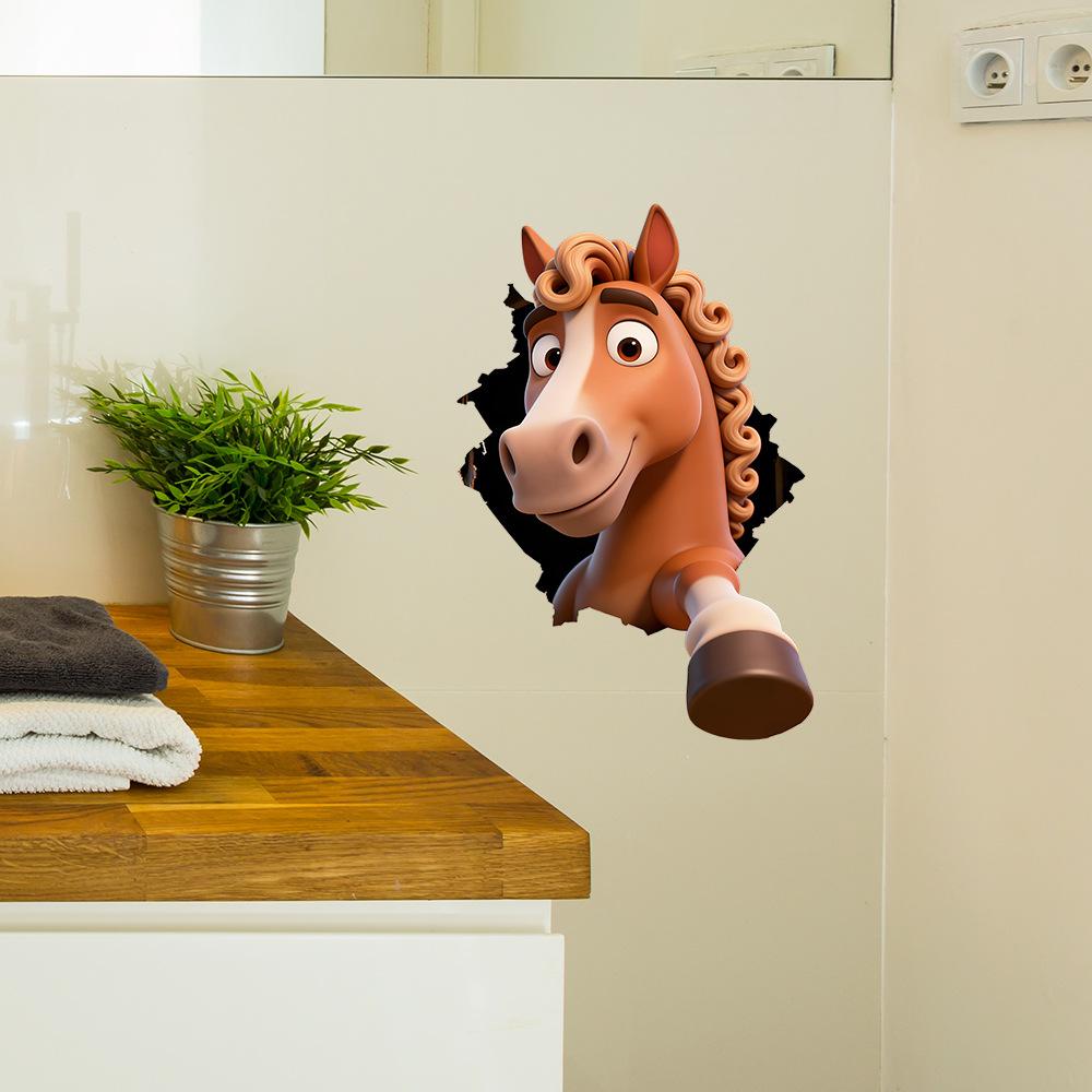 Cavallo Creativo che Attraversa il Muro Adesivo Rimovibile per Soggiorno Ingresso Decorazione Casa