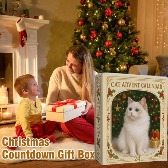 Katzen Adventskalender 24 Tage Weihnachts-Countdown-Kalender Niedliche Acryl-Kätzchen Ornamente Feiertagsdeko für Katzenliebhaber