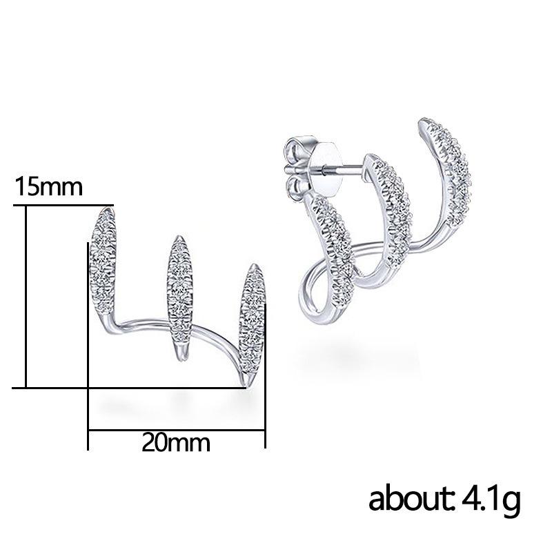 Design Three Claw Ear Clip Simple Arc-shaped Curve Rhinestone Earring Stud Earrings for Women Jewelry Accessory