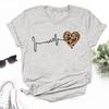 Leopard Love Heart Print Women Fashion T Shirt Black Female Short Sleeve Graphic Tops Women Sleeved Harajuk Streetwear Casual