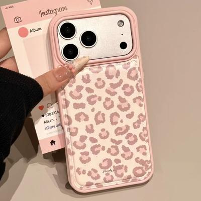 Fashion INS Sweet Pink Leopard Print Leather Shockproof Protective Phone Case For iPhone 17 Air 16 15 14 13 12 11 Pro Max Cover