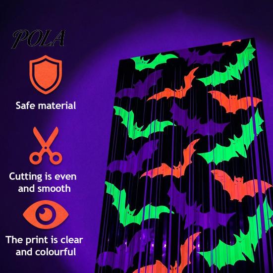 Bat Tinsel Backdrop Halloween Foil Fringe Curtain, Glow-in-the-dark Backdrop, Self-adhesive Background Fluorescent Metallic Door Curtain Decoration
