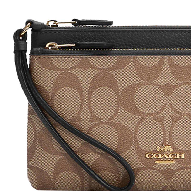 New COACH Corner Zip Leather Clutch Card Holder, Wallet Wrist Bag Regular Women's Brown & Black C5576-IMCBI