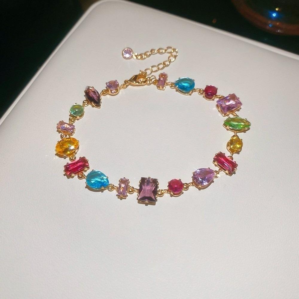 Colorful Zircon Necklace Bracelet Eariings Zircon Fashion Jewelry Accessory Evening Dinner