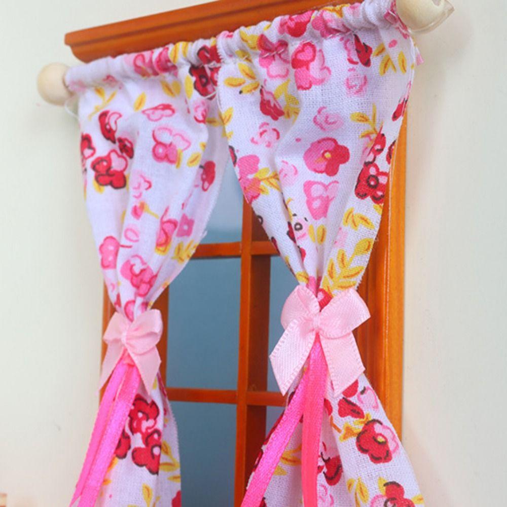 1/12 Dollhouse Sweet Floral Curtains Model Lace Mesh Dolls House Living Scene Decor
