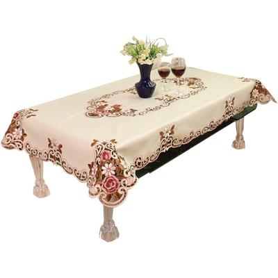 Ev Bahçe Düğün Partisi Dekorasyonu için Kahve Masa Örtüsü, 60x120cm Avrupa Kırsalı İşlemeli Kare Masa Örtüsü