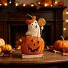 Spooky Shelf Sitters for Autumn Pumpkin Ghost Wooden Figurine Vintage Halloween Tabletop Decor Jack O Lantern Solid Wood Festive Centerpieces Statue