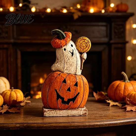 Spooky Shelf Sitters for Autumn Pumpkin Ghost Wooden Figurine Vintage Halloween Tabletop Decor Jack O Lantern Solid Wood Festive Centerpieces Statue