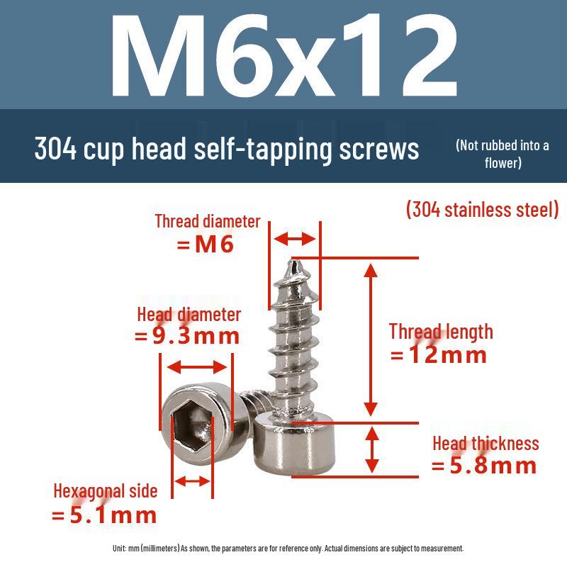 304 Pan Head Self-Tapping Coarse Thread Screw M1.7-M6 with Hex Socket