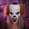 Theatrical Horror Mask Halloween Short Hair Clown Mask, Scary Joker Full Face Breathable Cosplay for Masquerade Party Costume Props