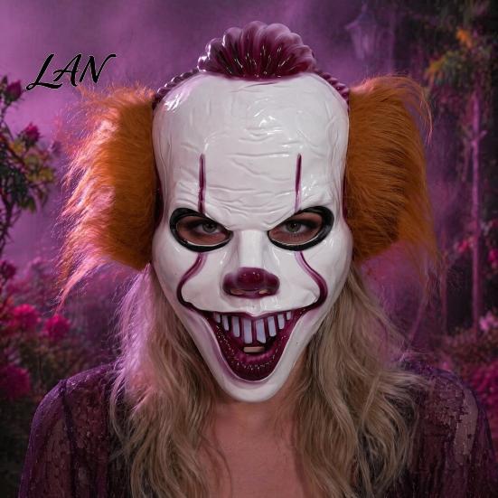 Theatrical Horror Mask Halloween Short Hair Clown Mask, Scary Joker Full Face Breathable Cosplay for Masquerade Party Costume Props