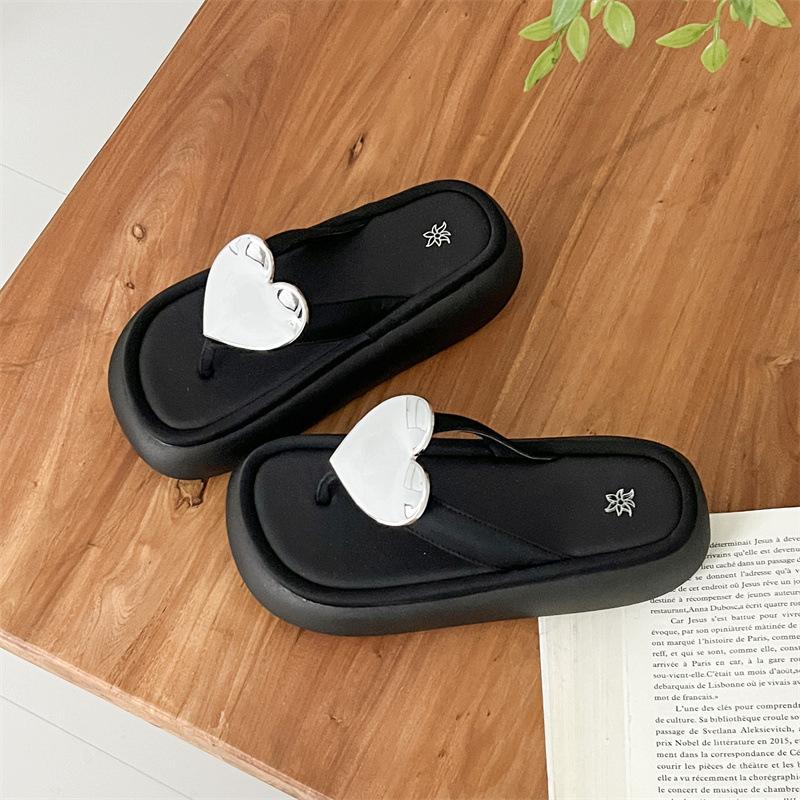 

Love pinch feet thick bottom increase height flip-flops women wear 2025 new seaside vacation muffin cool slippers 35