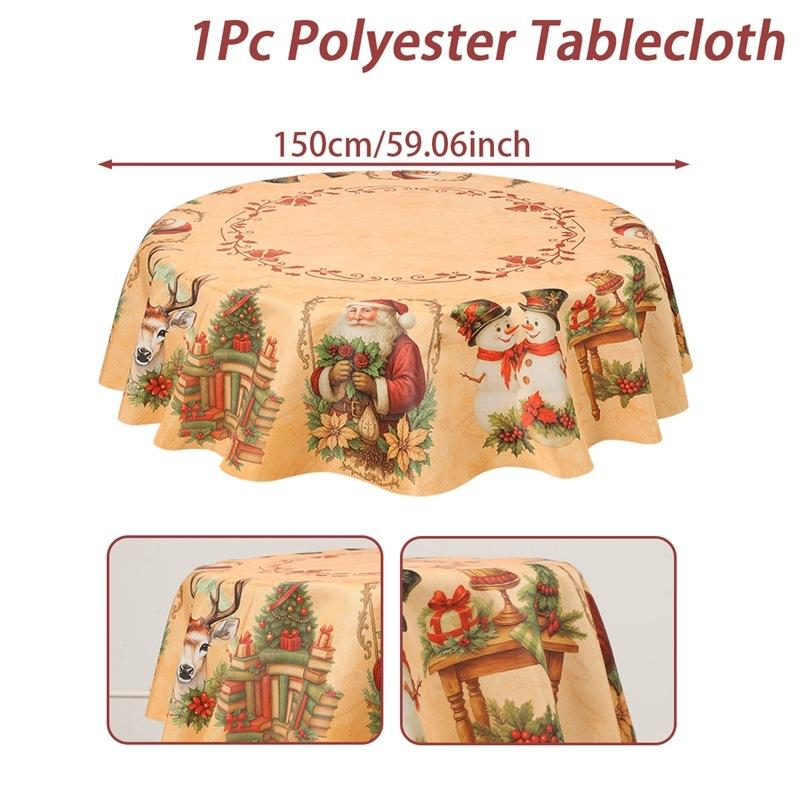 Vintage Christmas Tablecloth Santa Snowman Table Cover Christmas Decorations For Home 2025 Xmas Gifts Navidad Noel New Year 2026