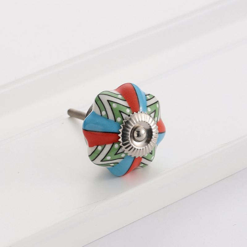 1PC Iron Material Vintage Cabinet Handle European Style Painted Pattern Exquisite Pumpkin Shape Home Decoration Multicolor