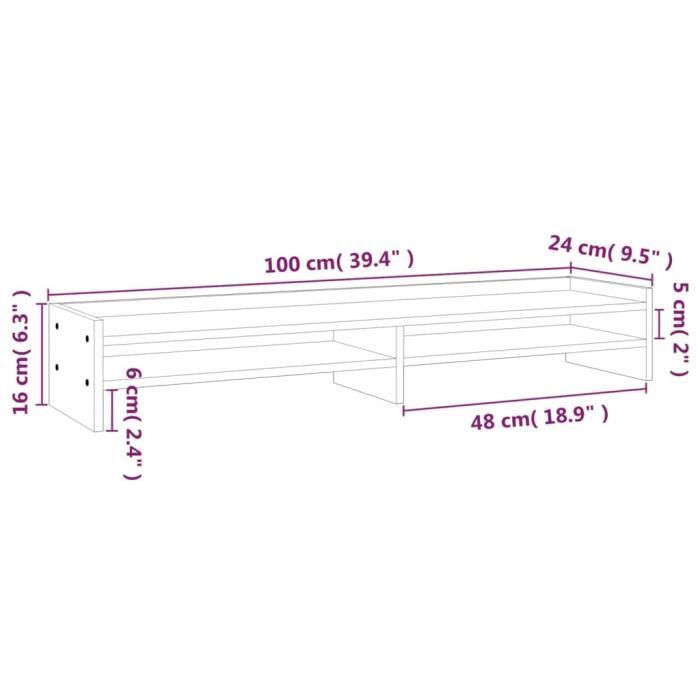 VidaXL Support de moniteur Marron miel 100x24x16 cm Bois de pin solide 813992