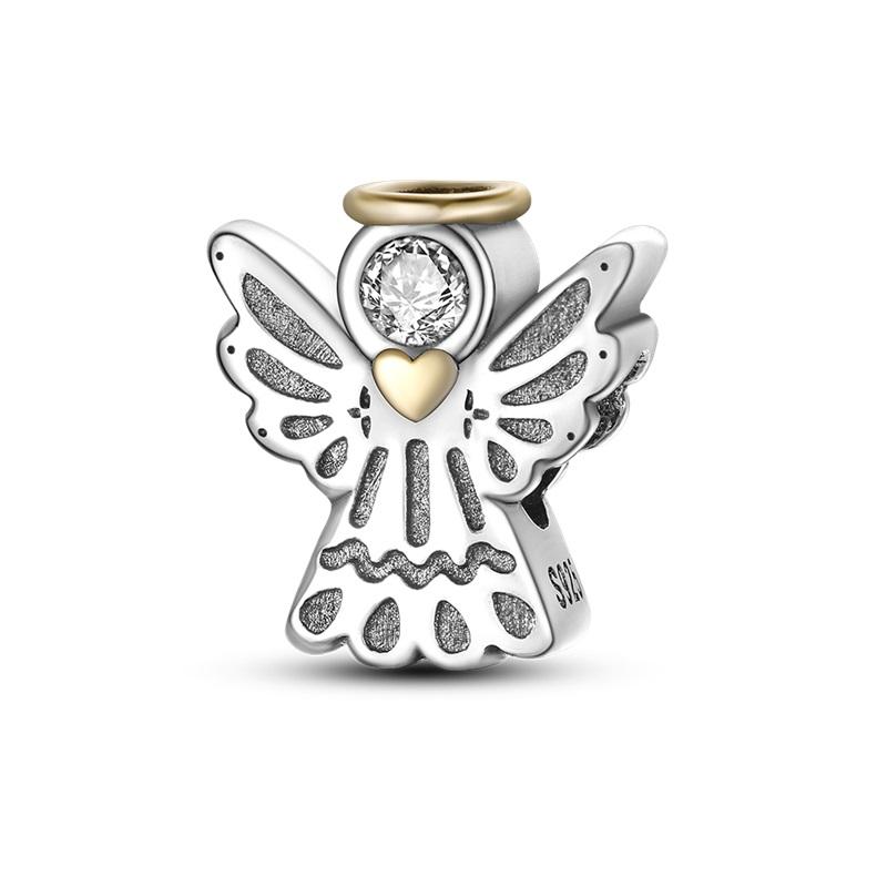 925 Silver Guardian Angel Charms Beads Angel Wings Drunk Angel DIY Bracelet Jewelry Gift for Birthday Lucky