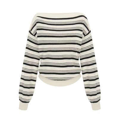 TVIEW Boat Neck Shoulder Button Striped Wool Knit_V6A-Ckn002