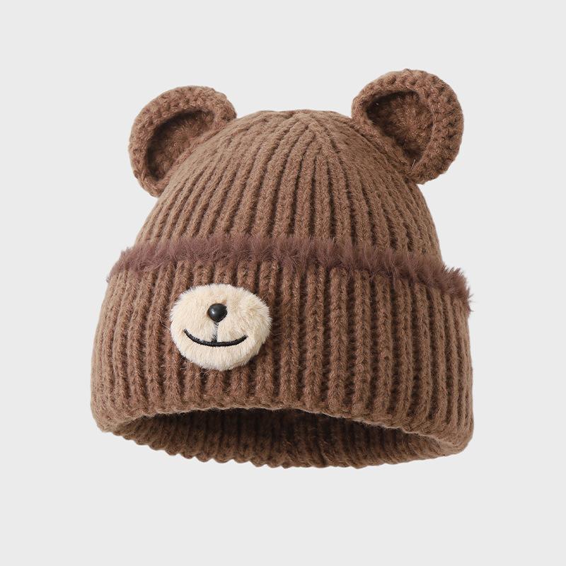 Cute Bear Ears Knitted Hat Autumn and Winter Velvet Thickened Thermal Ear Protection Hat Loose Face Small Wool Hat Woman