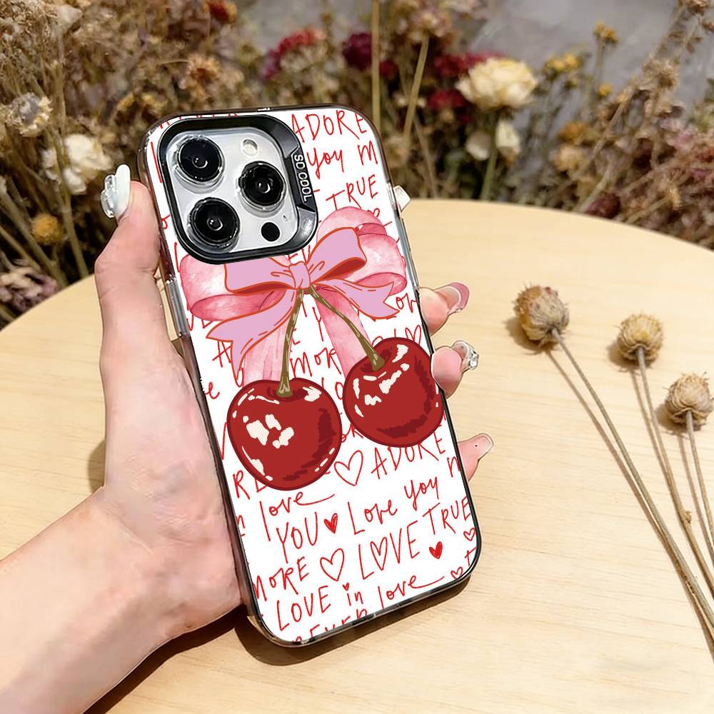 Cute cherry Phone Case For iPhone 17,16,15,14,13,12,11 Plus,Pro Max,XS,Colorful Silver Black Cover