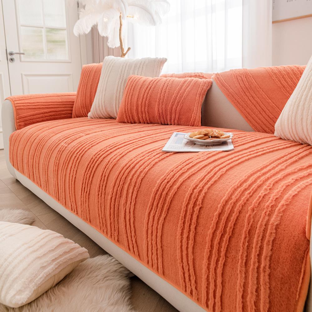 Milk Fiber Cream Style Sofa Cushion Autumn and Winter Plush Cushion Non-Slip Sofa Cover Cover Cloth