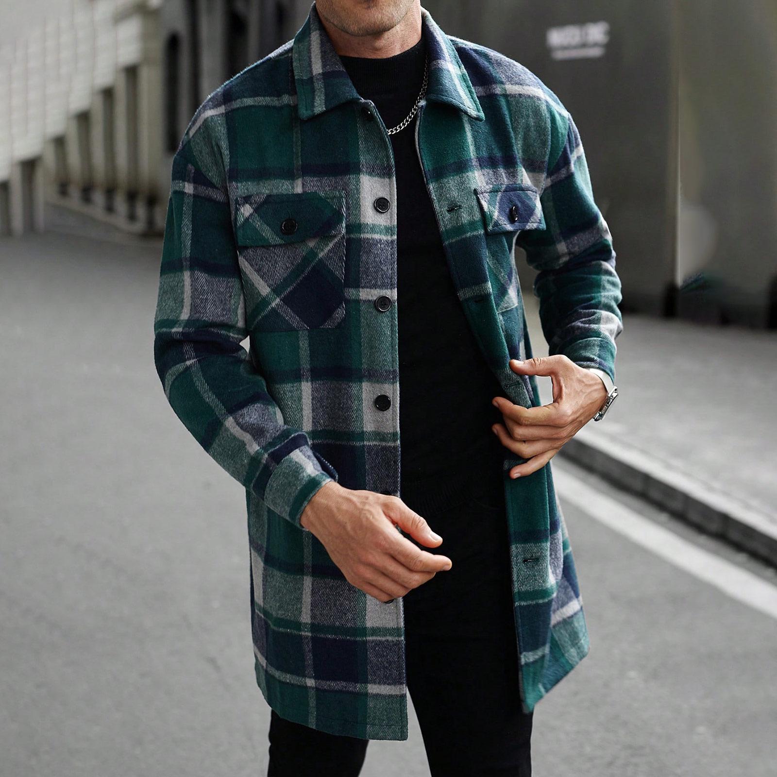 

Мужская длинная рубашка-пальто в стиле кэжуал, спортивная, на длинных пуговицах, с двойным карманом, ветровка M