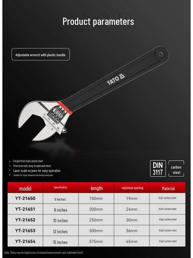 Yiertuo Adjustable 6-12 Inch Multi-Function Large Opening Wrench & Pipe Pliers