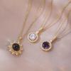Women's Sunflower Zircon Flower Pendant, Purple Niche Design, Temperament Titanium Steel Necklace