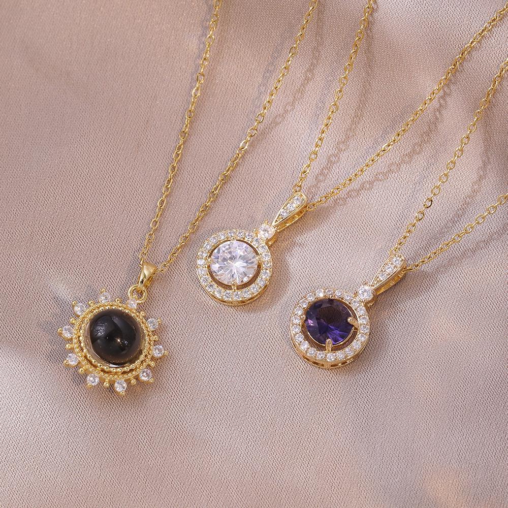 Women's Sunflower Zircon Flower Pendant, Purple Niche Design, Temperament Titanium Steel Necklace