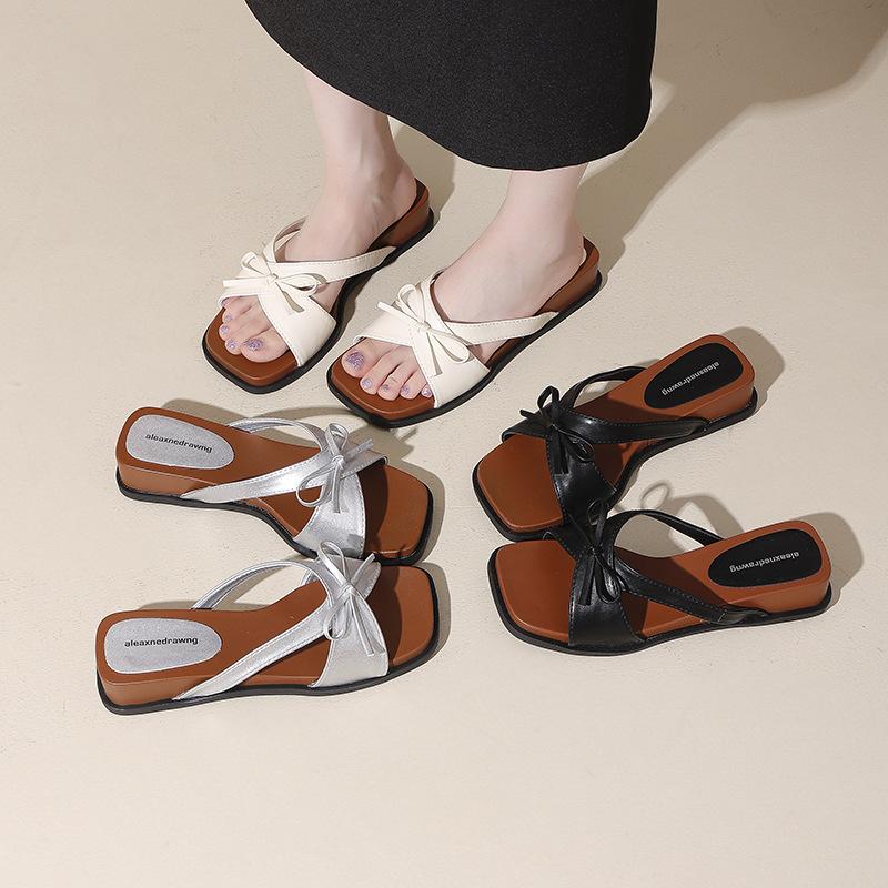 Slippers Summer New Bottom Cool Female Retro Outer Wear Thick Korean Butterfly Open-toed Fairy Style Fashion Festival Slope Heel Slippers