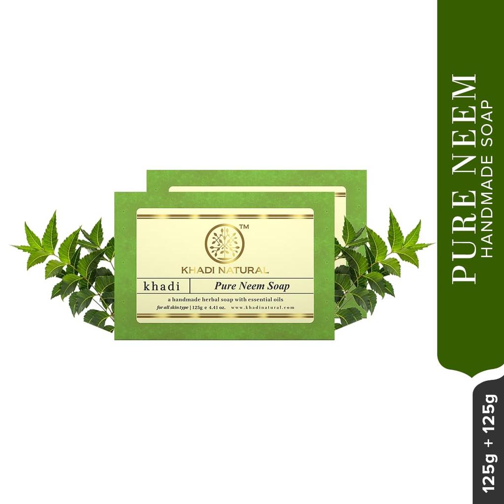 KHADI NATURAL Pure Neem Soap 125g X Pack of 2 | Herbal Bathing Soap for Clear Skin and Daily Use