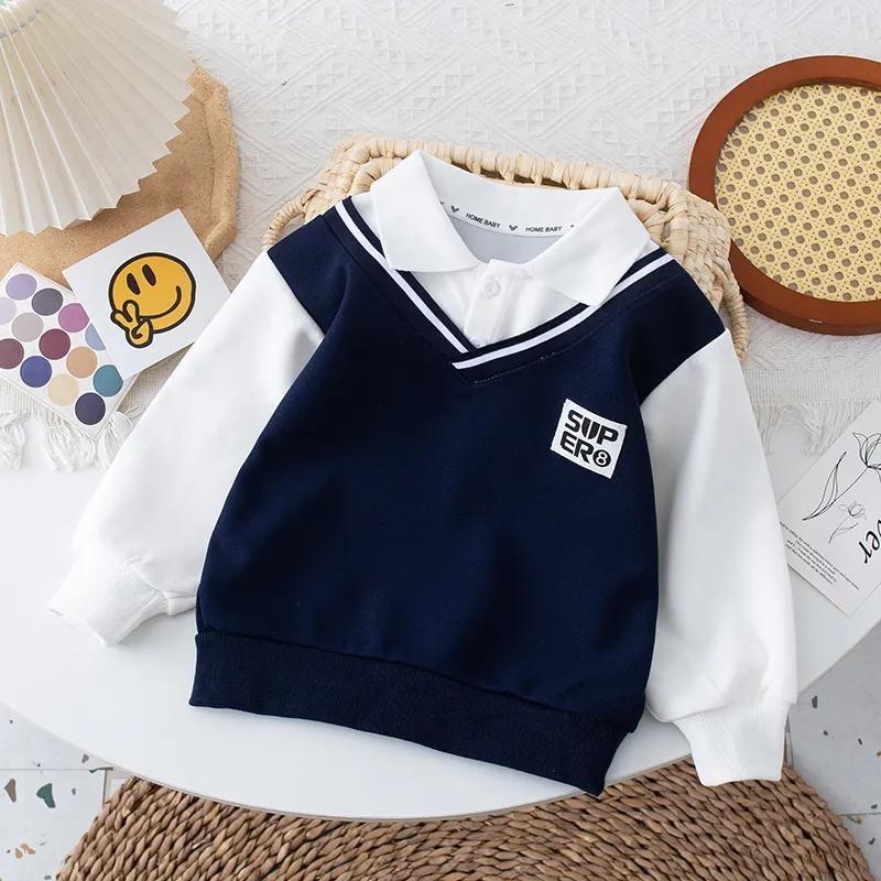 Jarní a podzimní chlapecké svetry, dětské POLO košile, dětské falešné dvoudílné oblečení