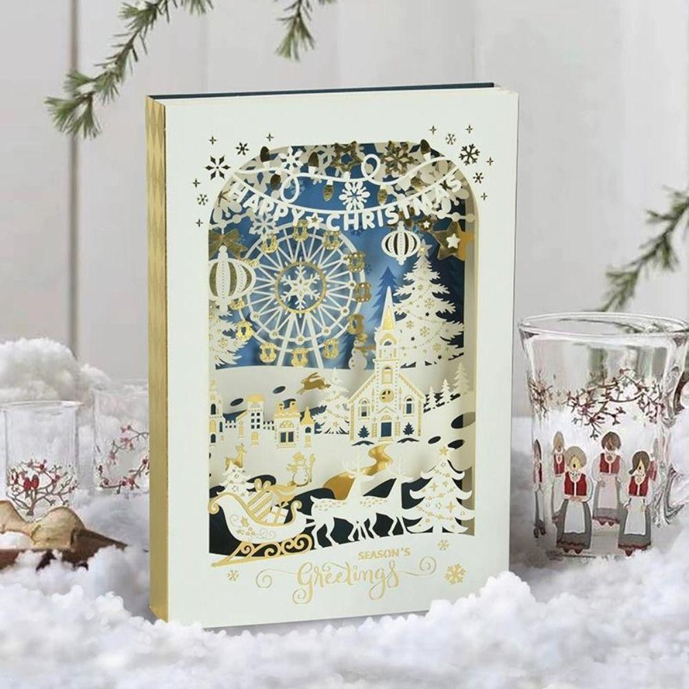 

Лазерная гравировка Рождественская многослойная поздравительная открытка Бумага Праздничные принадлежности 3D Приглашение на вечеринку Подарок B