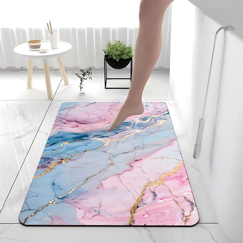 Nordic Marble Absorbent Bath Mat Bathroom Entryway Non-Slip Floor Rug Washable Square Design