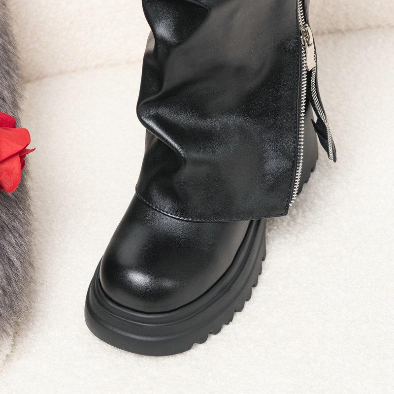 High Boots Square Head Thick Sole Thick Heel High Heel Belt Buckle Side Zipper Pipe Boots But Knee Trouser Boots Knight Boots